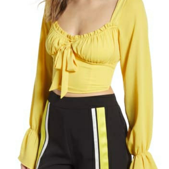 SOLD Tiger Mist ocha tie-front yellow crop top - Picture 4 of 7